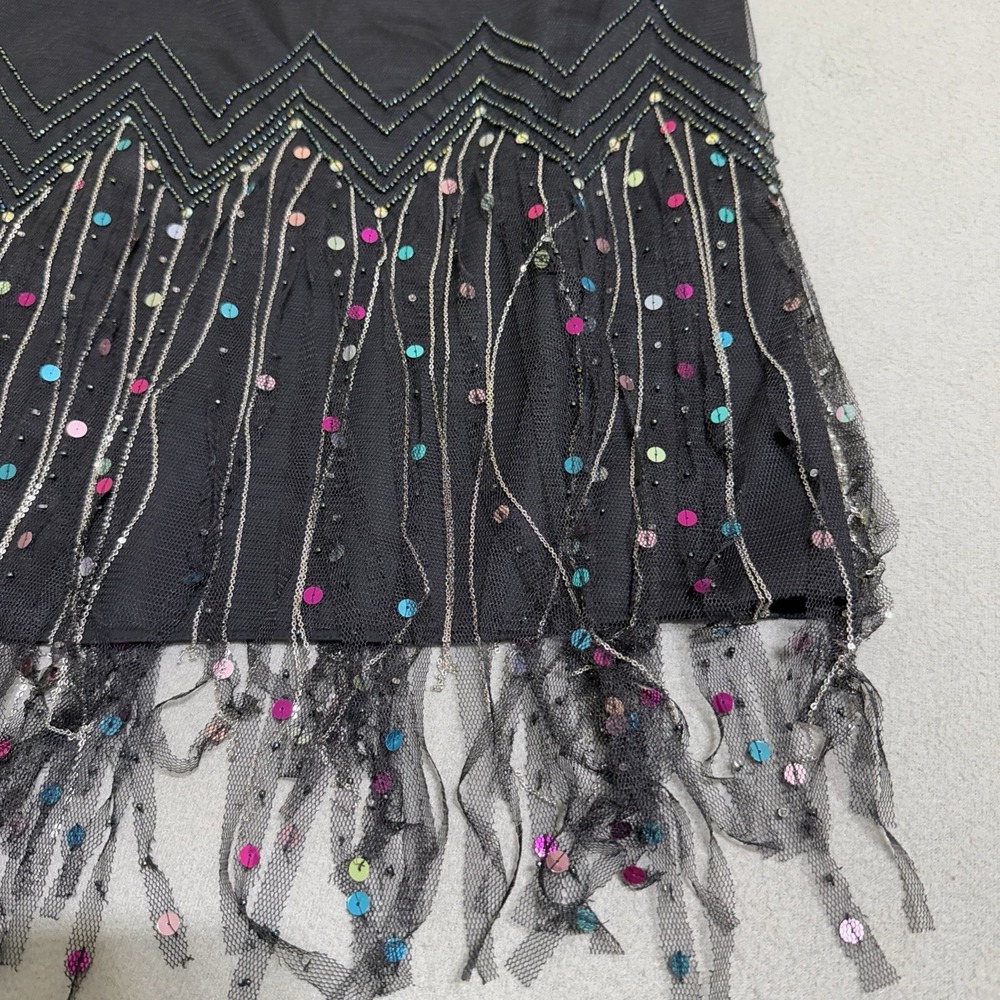 Black Skirt 6 Mesh Heavily Beaded Chain Whimsygoth Dressy Fringe Fairy Glam Y2K - Picture 6 of 16